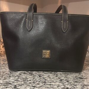 Dooney & Bourke Black Pebbled Leather Satchel Red Lining Classic Shoulder Bag